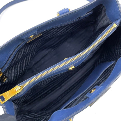 Prada Galleria 2-Way Shoulder Leather Blue Handbag Gold — view 3
