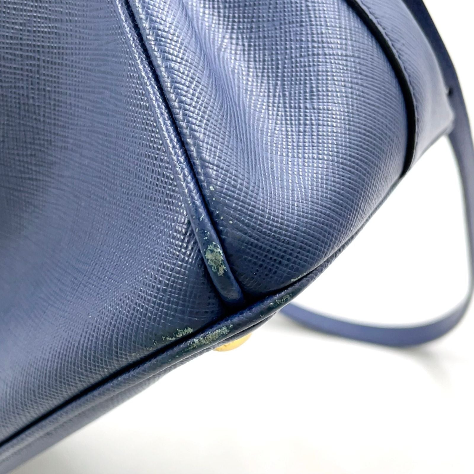 Prada Galleria 2-Way Shoulder Leather Blue Handbag Gold — view 8