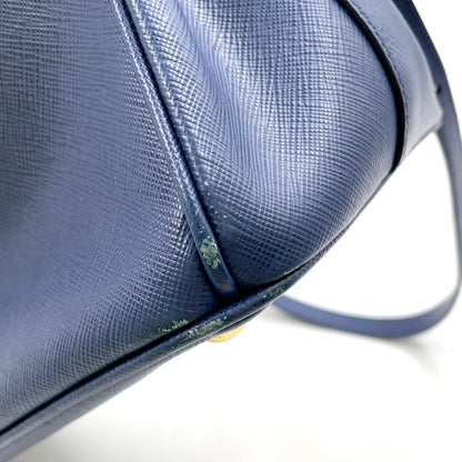 Prada Galleria 2-Way Shoulder Leather Blue Handbag Gold — view 8