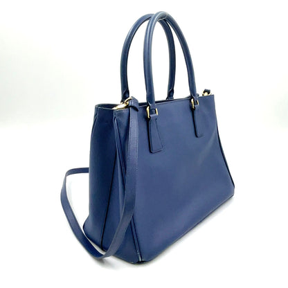 Prada Galleria 2-Way Shoulder Leather Blue Handbag Gold — view 2