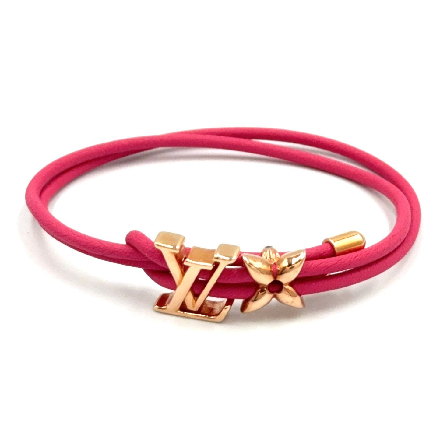 Louis Vuitton LV Blue Leather Metal Pink Bracelet Gold