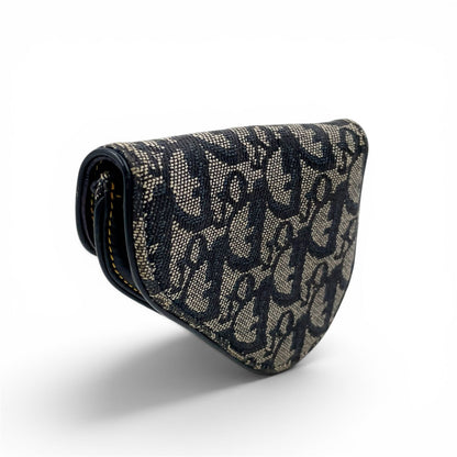 Dior Trotter Saddle Pouch Leather Canvas Navy Coin Case Gold — view 2