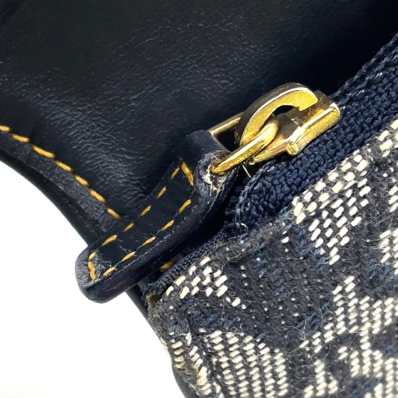 Dior Trotter Saddle Pouch Leather Canvas Navy Coin Case Gold — view 7