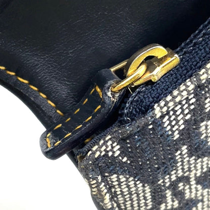 Dior Trotter Saddle Pouch Leather Canvas Navy Coin Case Gold — view 7
