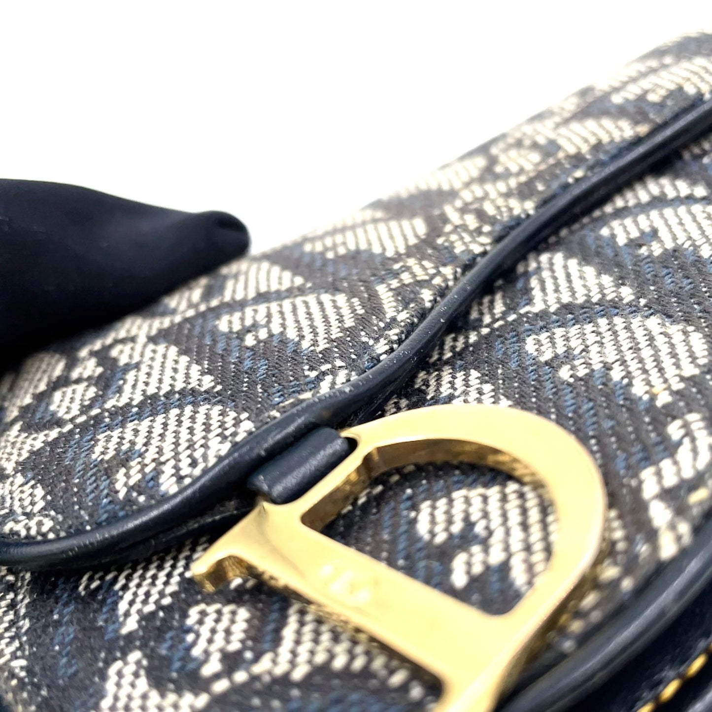 Dior Trotter Saddle Pouch Leather Canvas Navy Coin Case Gold — view 8