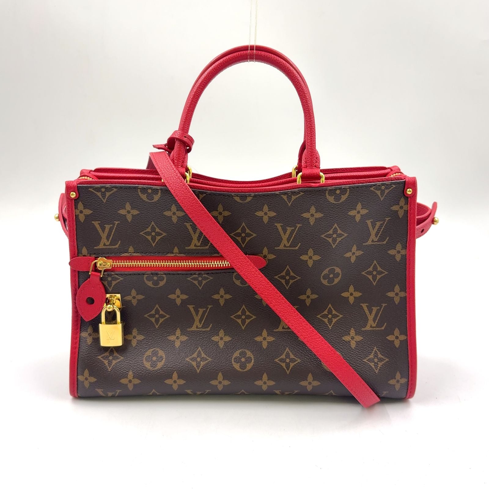 Louis Vuitton Popincourt PM Monogram Rouge Shoulder Bag Leather Brown Red Gold