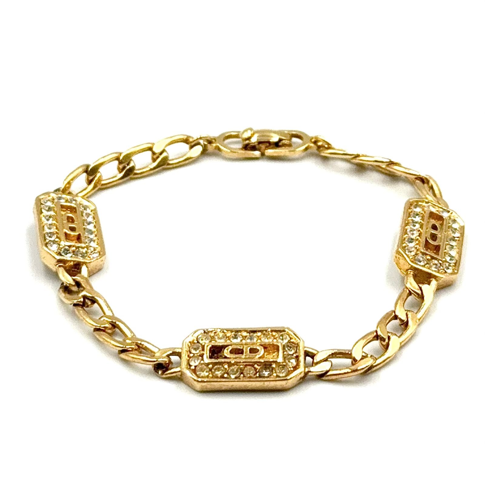 Dior CD Logo Color Stone Clear Gold Bracelet