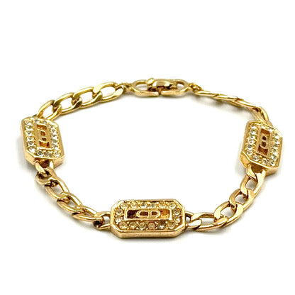 Dior CD Logo Color Stone Clear Gold Bracelet