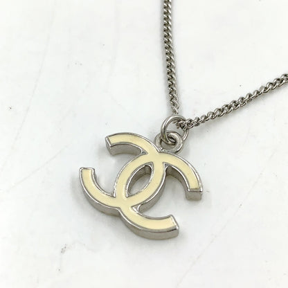 Chanel CC Logo Metal Enamel Off White Silver Necklace
