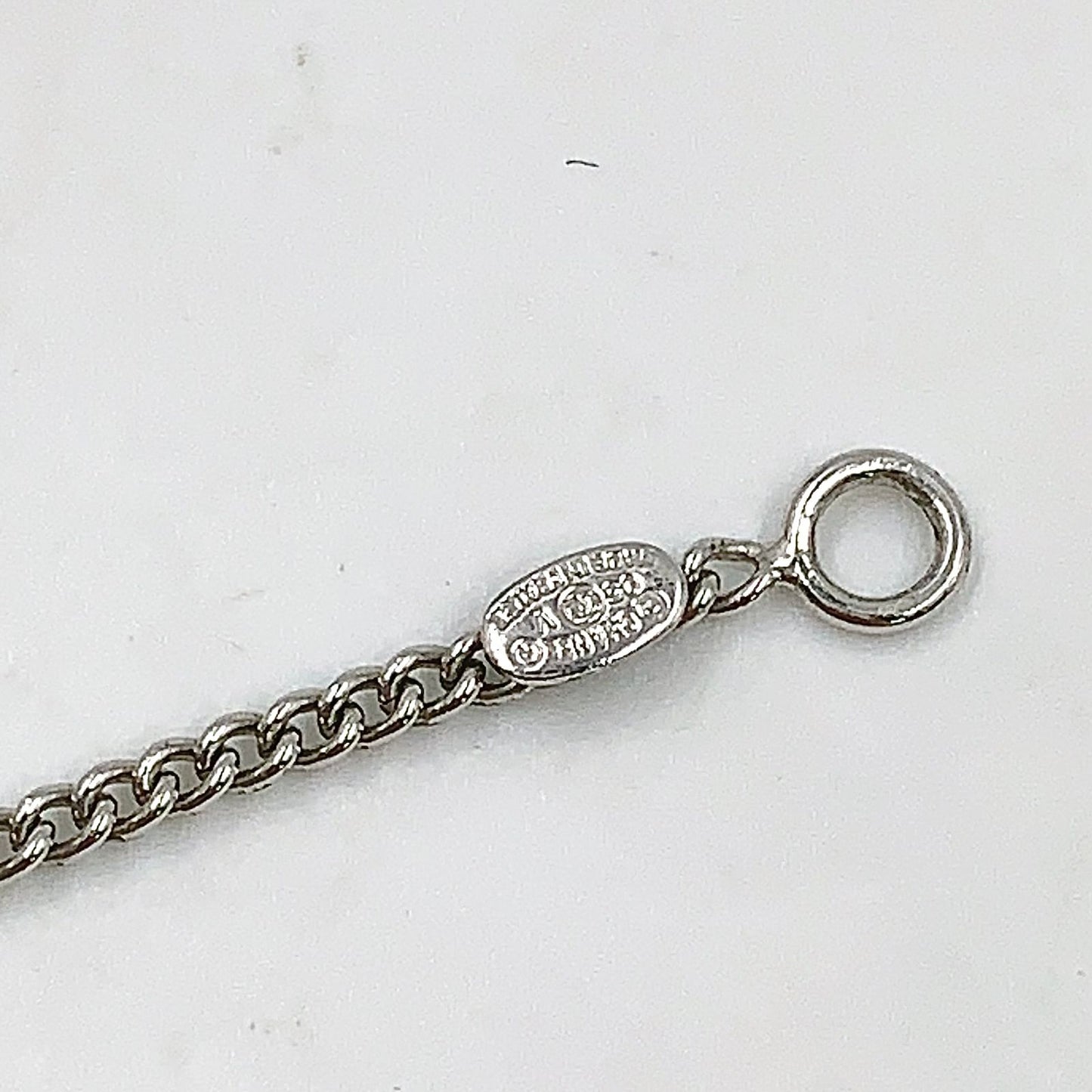 Chanel CC Logo Metal Enamel Off White Silver Necklace — view 4