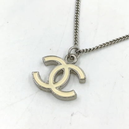 Chanel CC Logo Metal Enamel Off White Silver Necklace — view 2