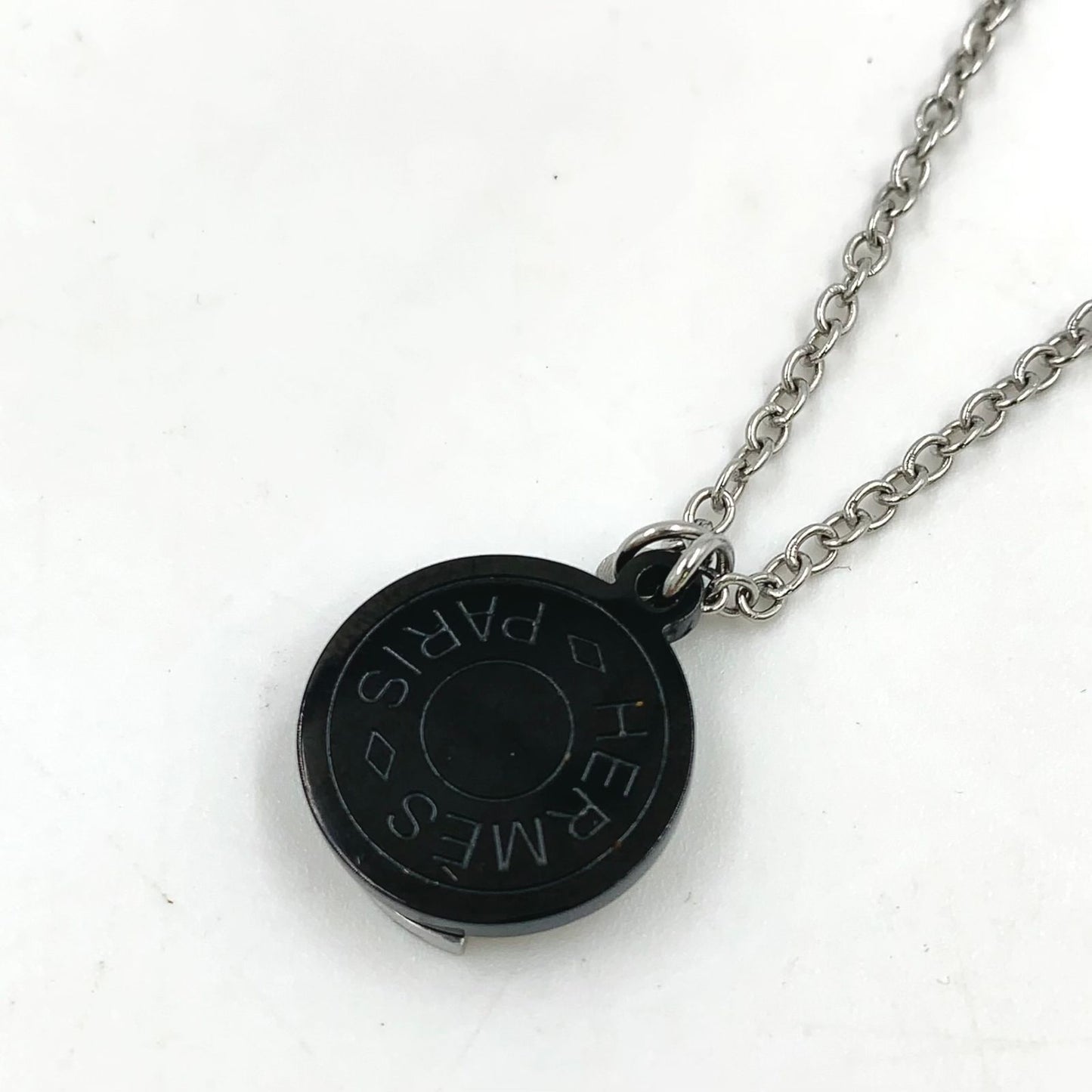 Hermes Cal Zel Buffalo Horn Metal Lacquer Silver Black Necklace — view 2