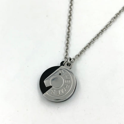 Hermes Cal Zel Buffalo Horn Metal Lacquer Silver Black Necklace