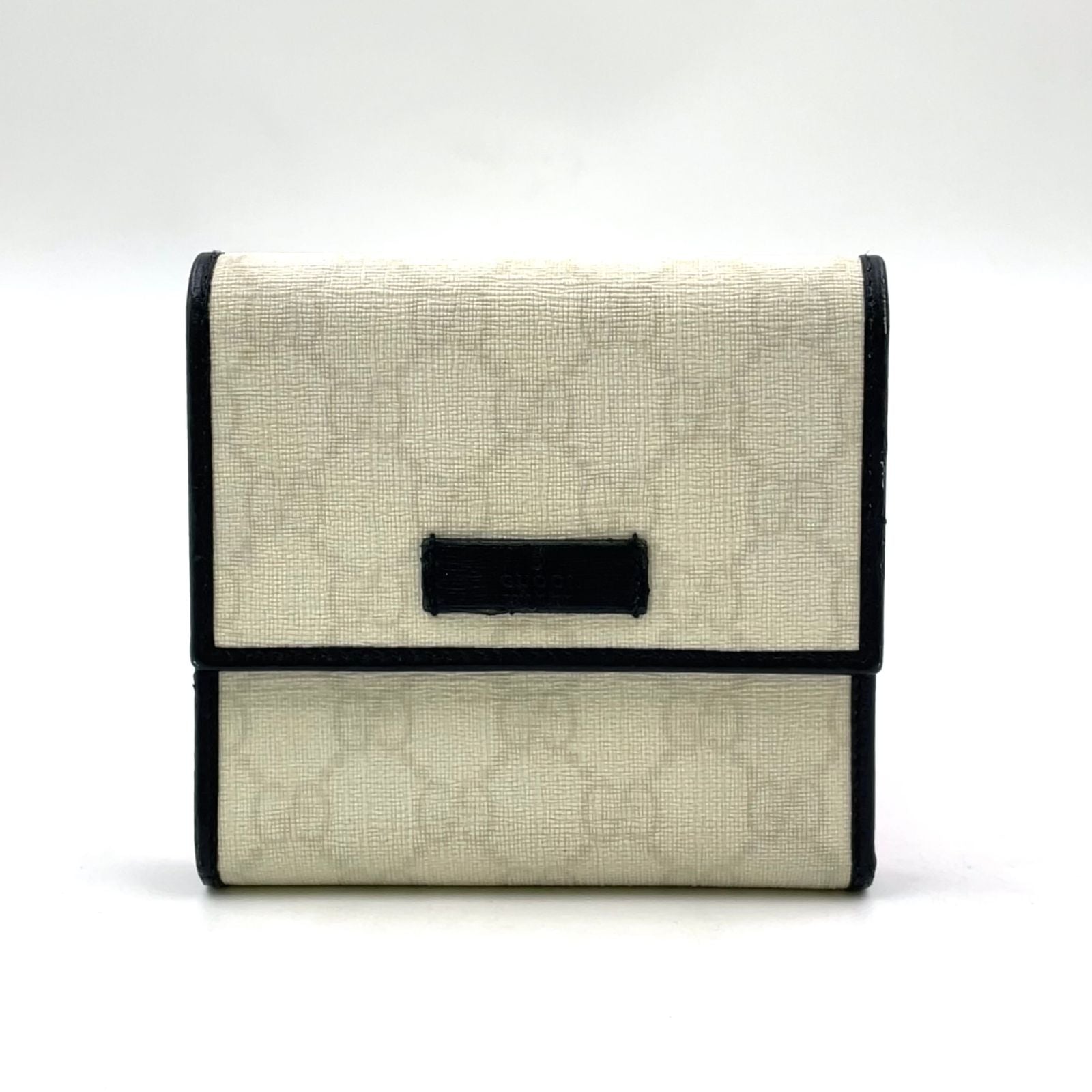 Gucci GG Pattern Leather Black White Trifold Wallet Silver
