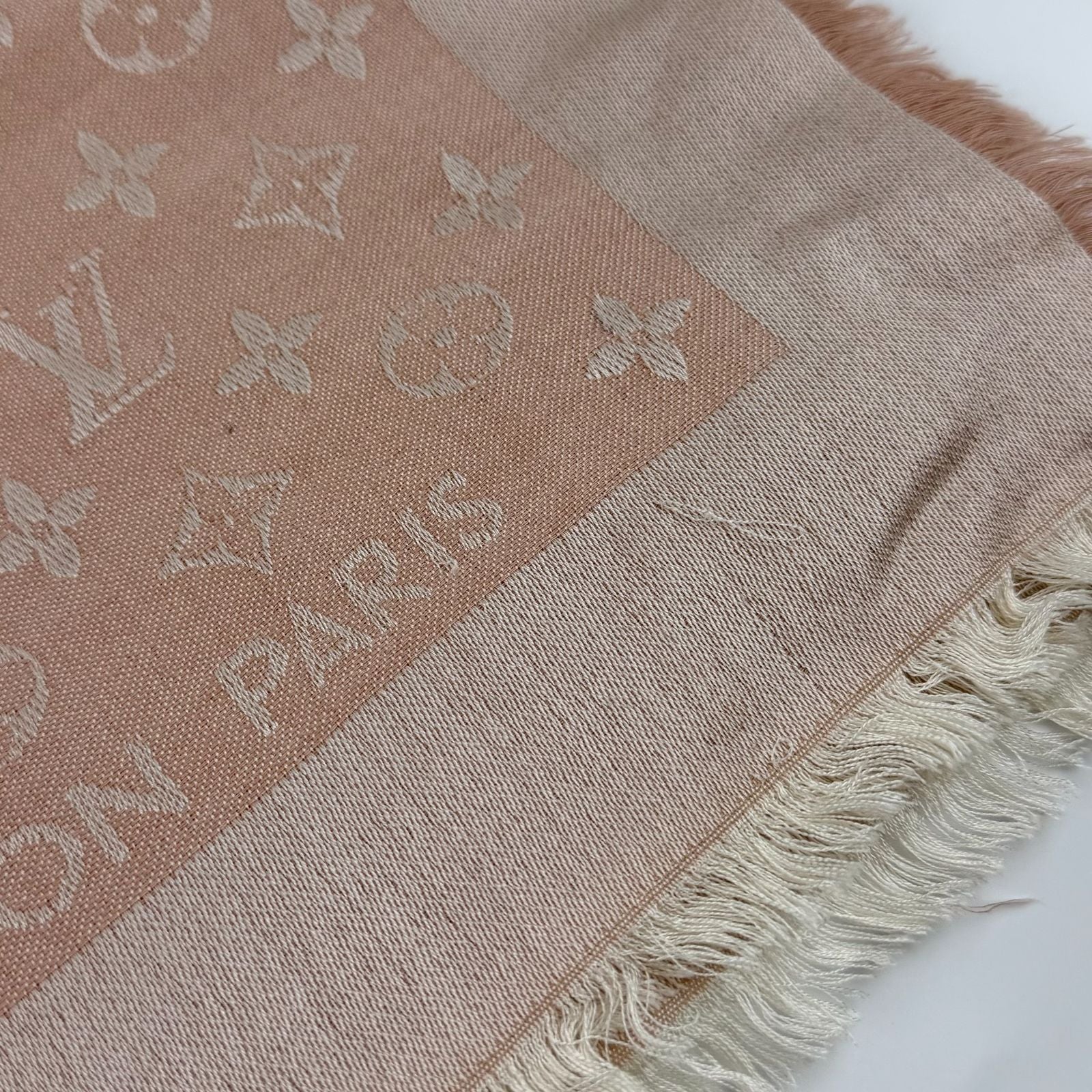 Louis Vuitton Shawl Monogram Pink Silk Wool Vintage Scarf — view 7
