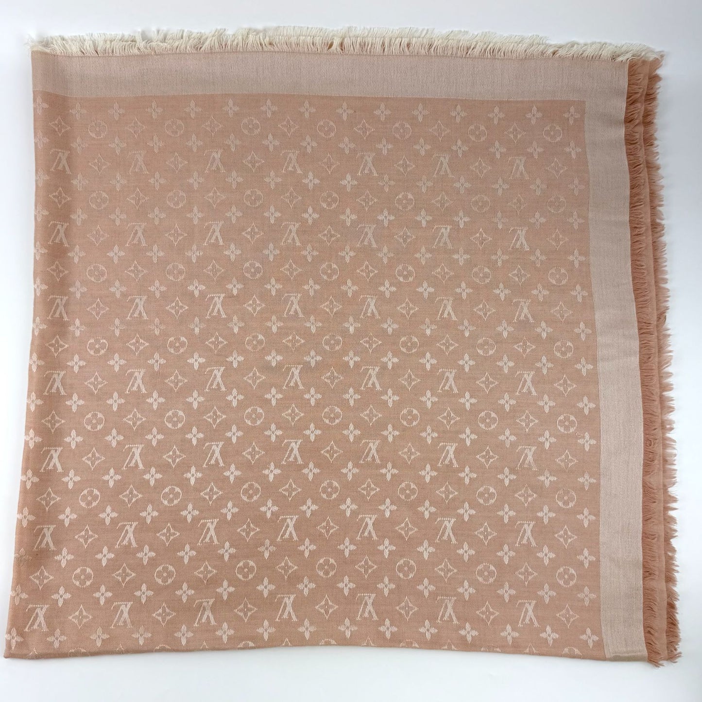 Louis Vuitton Shawl Monogram Pink Silk Wool Vintage Scarf — view 3