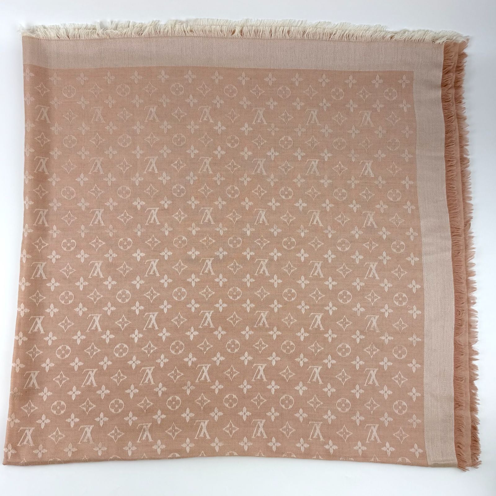 Louis Vuitton Shawl Monogram Pink Silk Wool Vintage Scarf — view 3