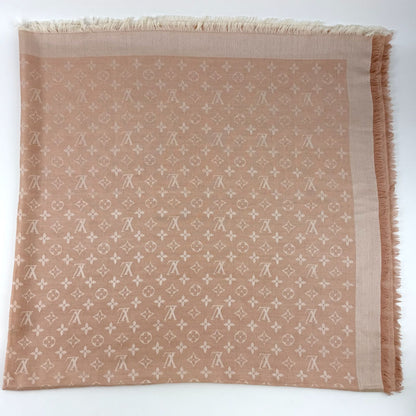 Louis Vuitton Shawl Monogram Pink Silk Wool Vintage Scarf — view 3