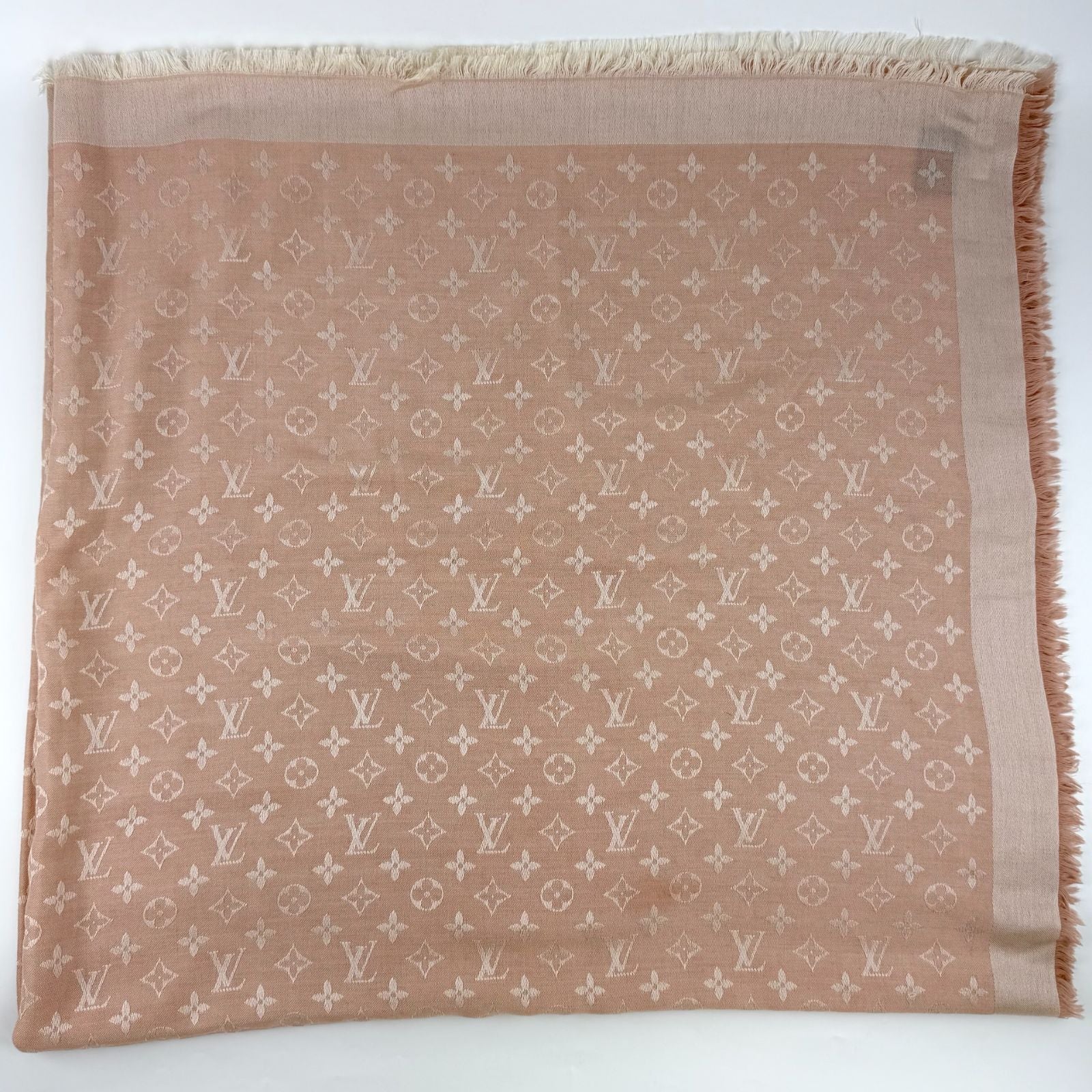 Louis Vuitton Shawl Monogram Pink Silk Wool Vintage Scarf — view 4