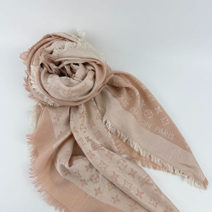 Louis Vuitton Shawl Monogram Pink Silk Wool Vintage Scarf