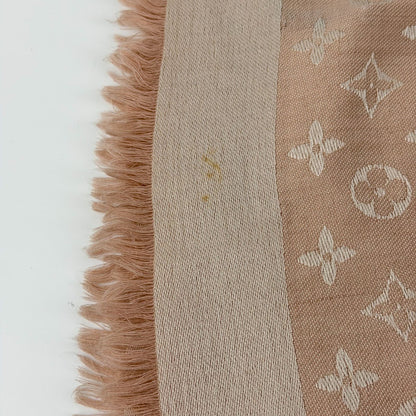 Louis Vuitton Shawl Monogram Pink Silk Wool Vintage Scarf — view 6