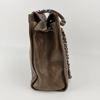 Chanel CC Logo Quilted Chain Shoulder Bag Crossbody Brown Caviar Leather Vintage — view 8