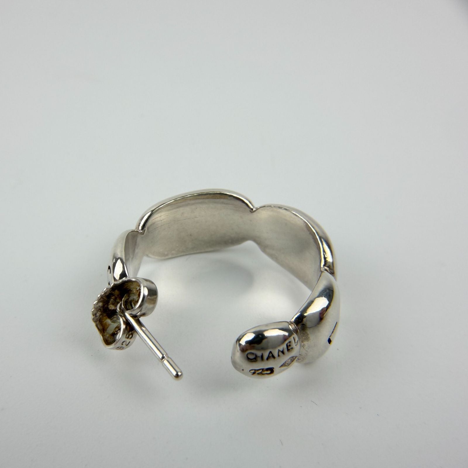 Chanel CC Logo Earrings 925 Sterling Silver Vintage — view 8