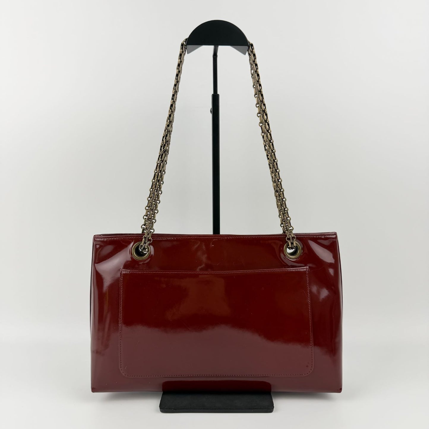 Chanel CC Logo Chain Shoulder Bag Crossbody Red Enamel Vintage — view 4