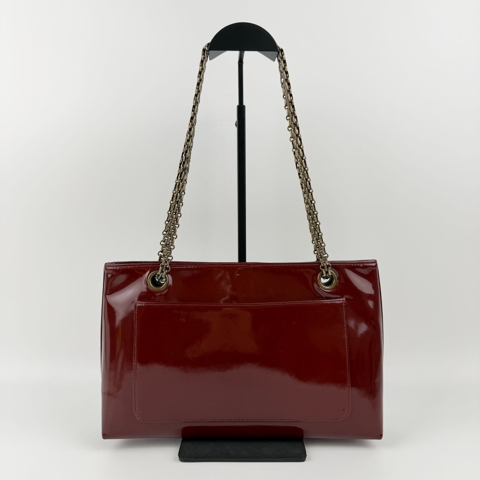Chanel CC Logo Chain Shoulder Bag Crossbody Red Enamel Vintage — view 4