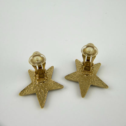 Chanel CC Logo Star Motif Earrings Black Gold Vintage — view 7