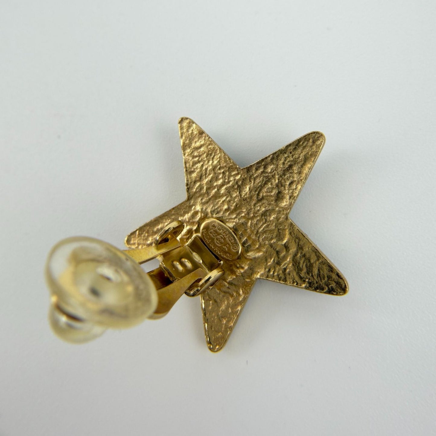 Chanel CC Logo Star Motif Earrings Black Gold Vintage — view 8
