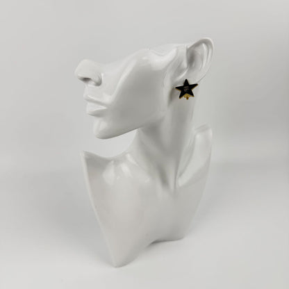 Chanel CC Logo Star Motif Earrings Black Gold Vintage — view 3