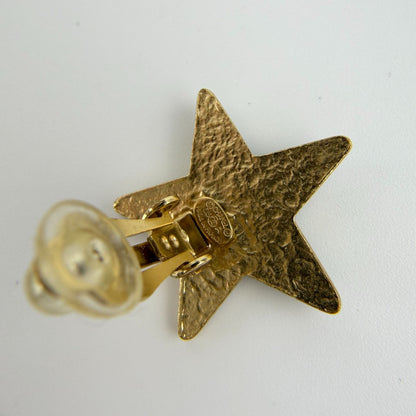 Chanel CC Logo Star Motif Earrings Black Gold Vintage — view 9