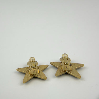 Chanel CC Logo Star Motif Earrings Black Gold Vintage — view 6