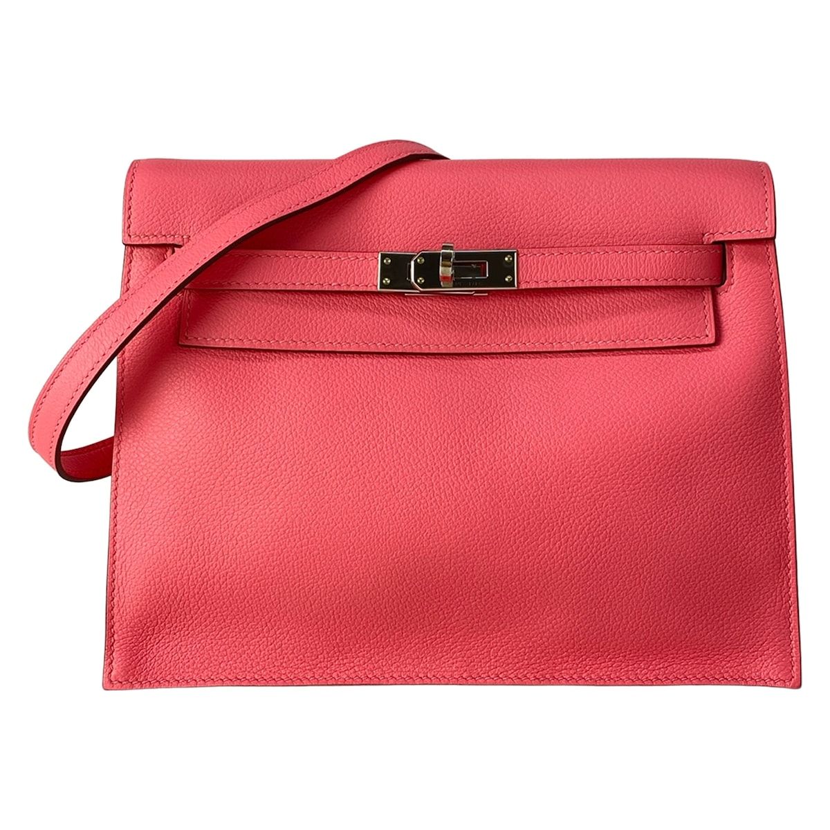 Hermes Shoulder Bag Kelly Dance Rose Azalea Silver Strap Removable