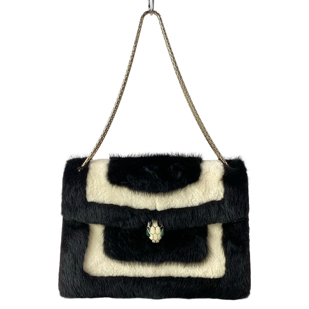 Bvlgari Shoulder Bag Serpenti Forever Black White Chain Leather