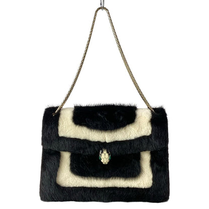 Bvlgari Shoulder Bag Serpenti Forever Black White Chain Leather