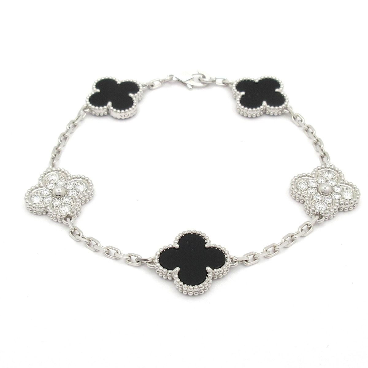 Van Cleef & Arpels Bracelet Vintage Alhambra 18k White Gold Black Diamond