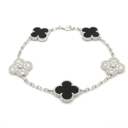 Van Cleef & Arpels Bracelet Vintage Alhambra 18k White Gold Black Diamond