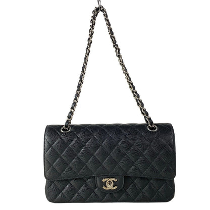Chanel Shoulder Bag Double Flap Quilted Black Chain Silver