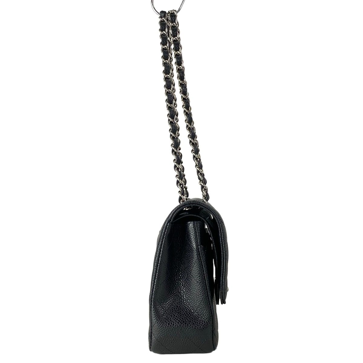 Chanel Shoulder Bag Double Flap Quilted Black Chain Silver — view 2