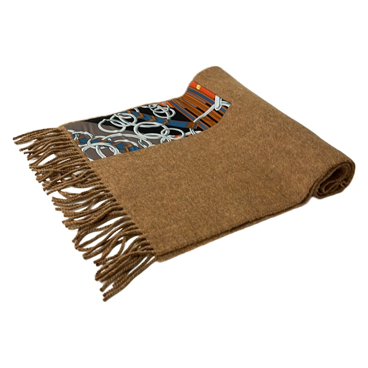 Hermes Scarf Dark Brown Orange Multi Cashmere Silk