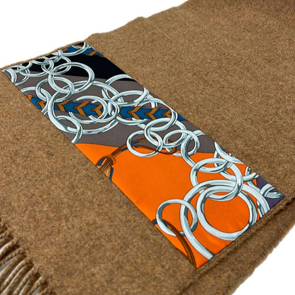 Hermes Scarf Dark Brown Orange Multi Cashmere Silk — view 4