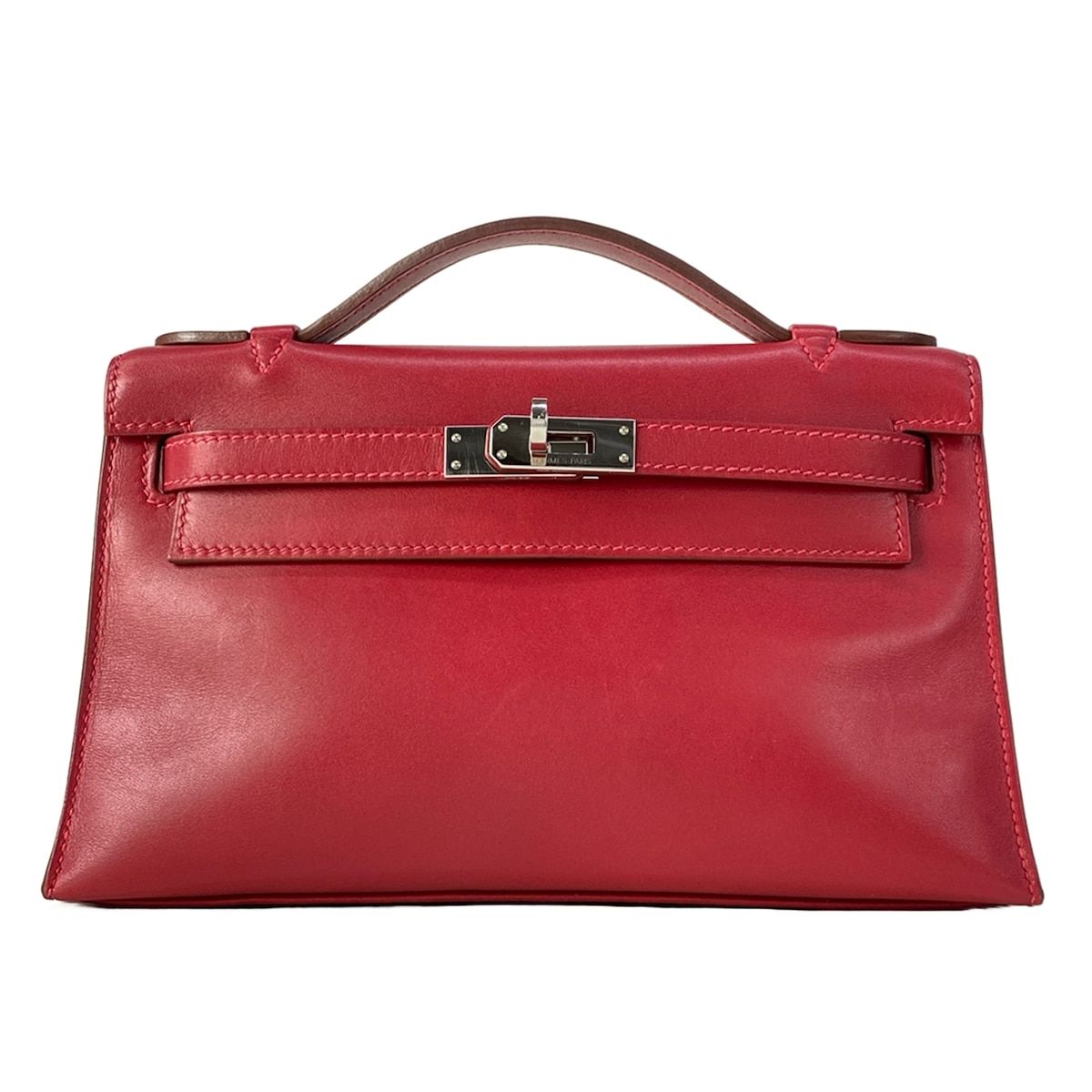 Hermes Handbag Pochette Kelly Ruby Silver