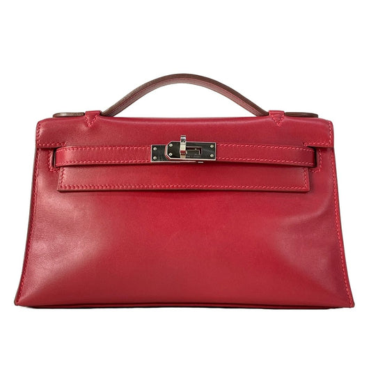 Hermes Handbag Pochette Kelly Ruby Silver