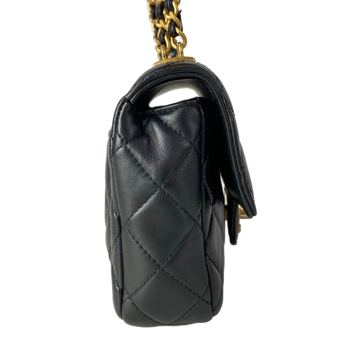 Chanel Shoulder Bag Mini Quilted Black Chain Gold Metal Lambskin — view 2