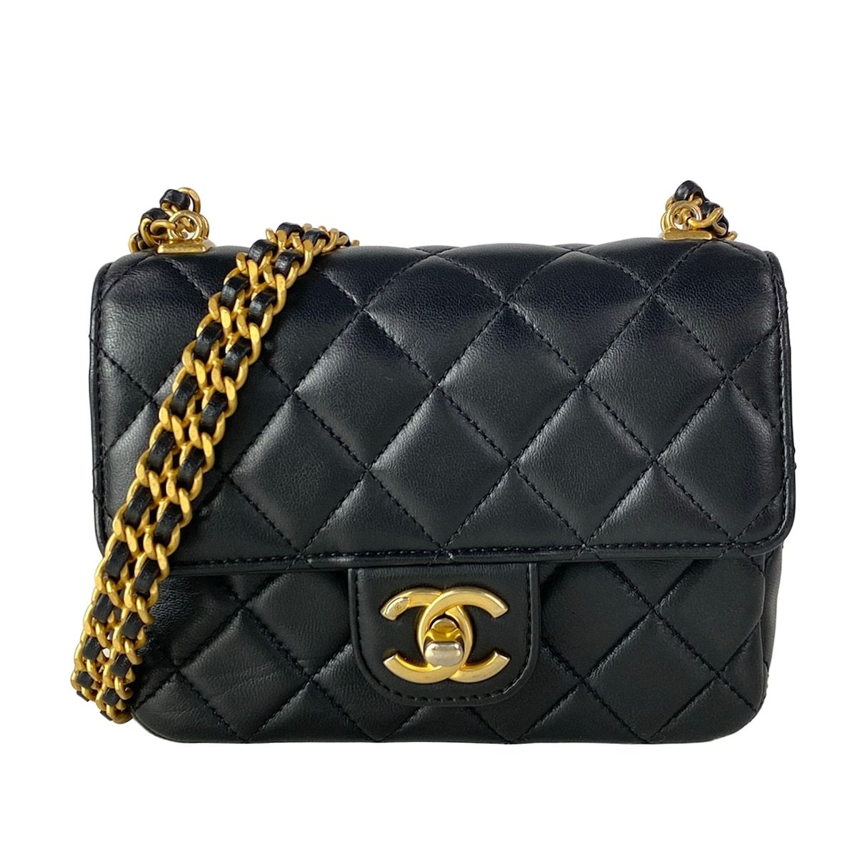 Chanel Shoulder Bag Mini Quilted Black Chain Gold Metal Lambskin