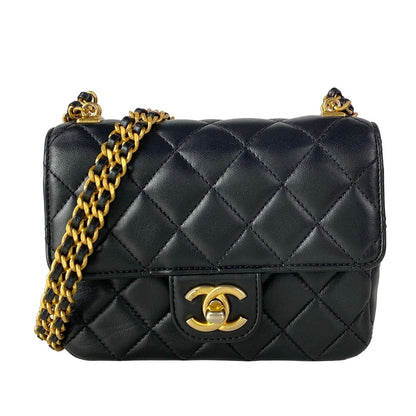 Chanel Shoulder Bag Mini Quilted Black Chain Gold Metal Lambskin