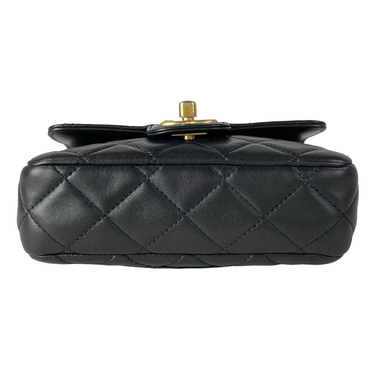 Chanel Shoulder Bag Mini Quilted Black Chain Gold Metal Lambskin — view 5
