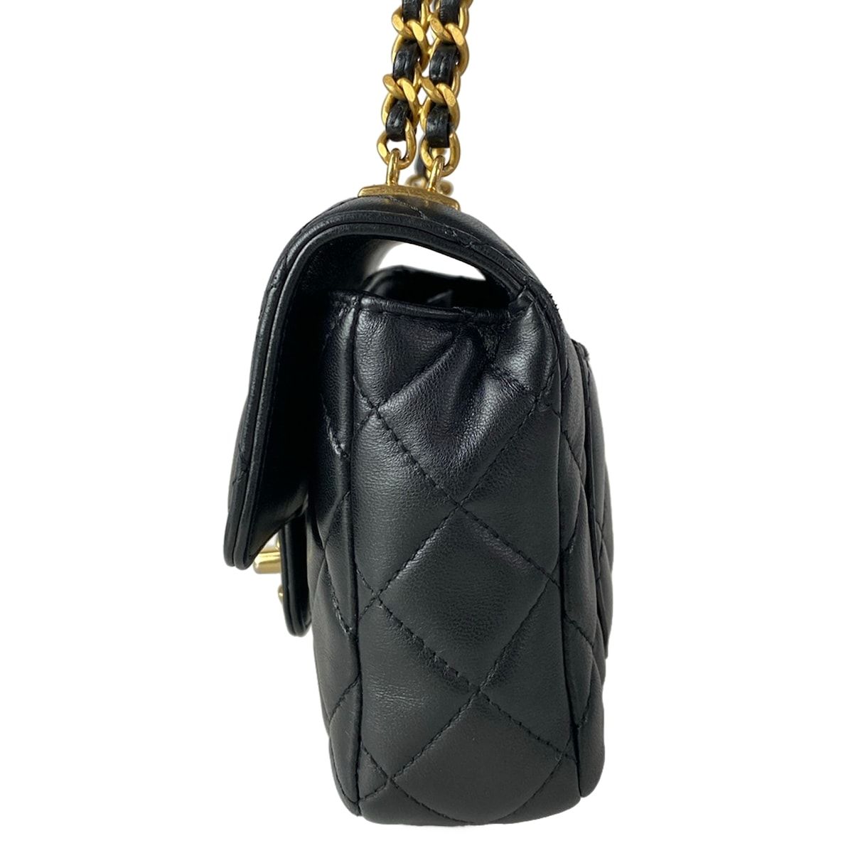 Chanel Shoulder Bag Mini Quilted Black Chain Gold Metal Lambskin — view 4